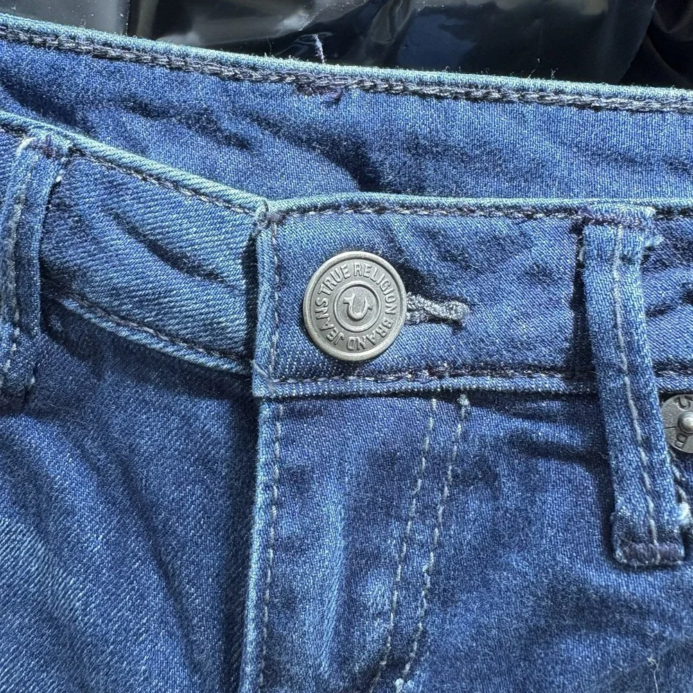 Tru Religion Halle Mid Rise Skinny Distressed Holes Studded Jeans Sz 28 A3823